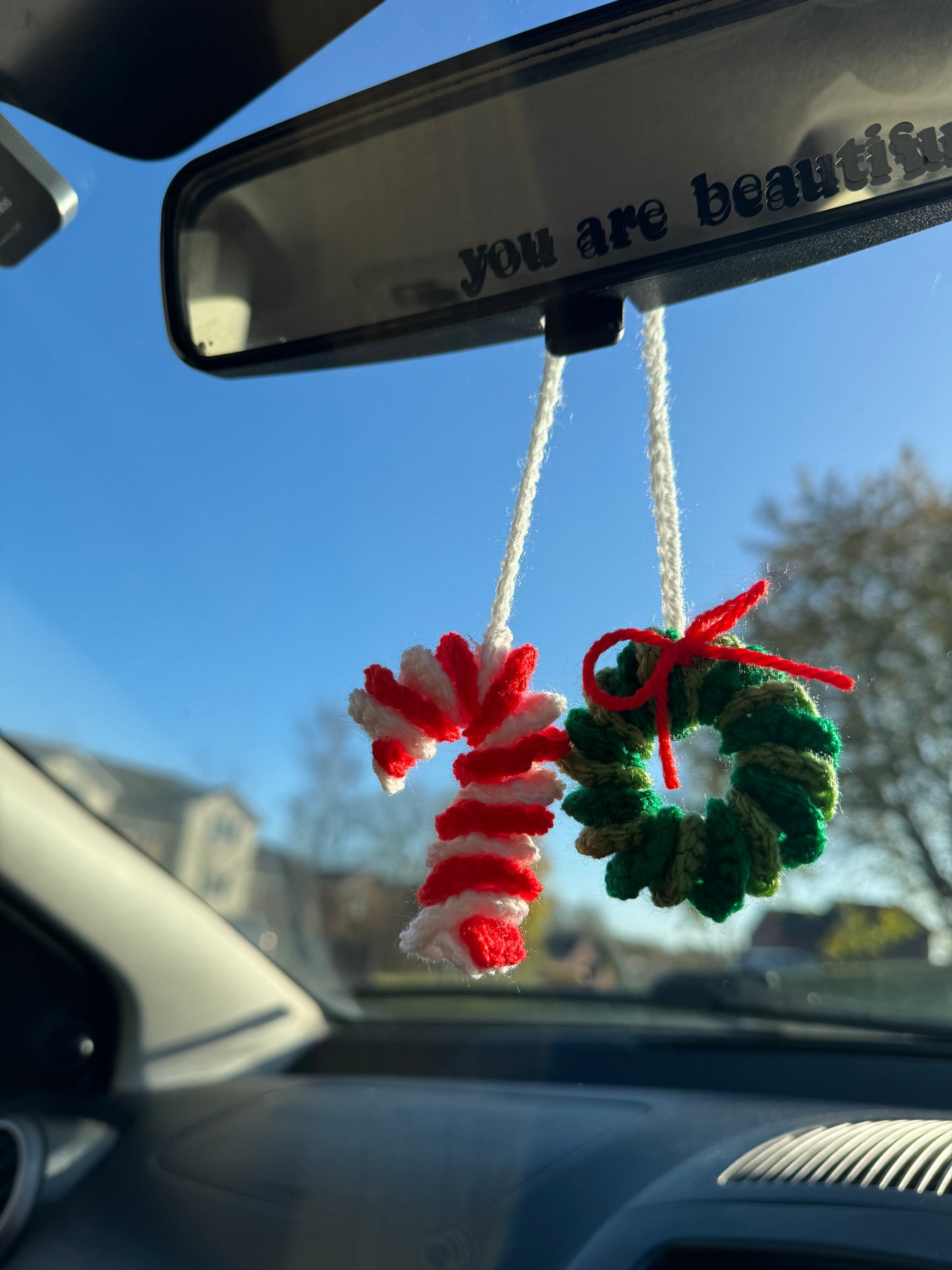 Candy Cane and Wreath Car Hanger