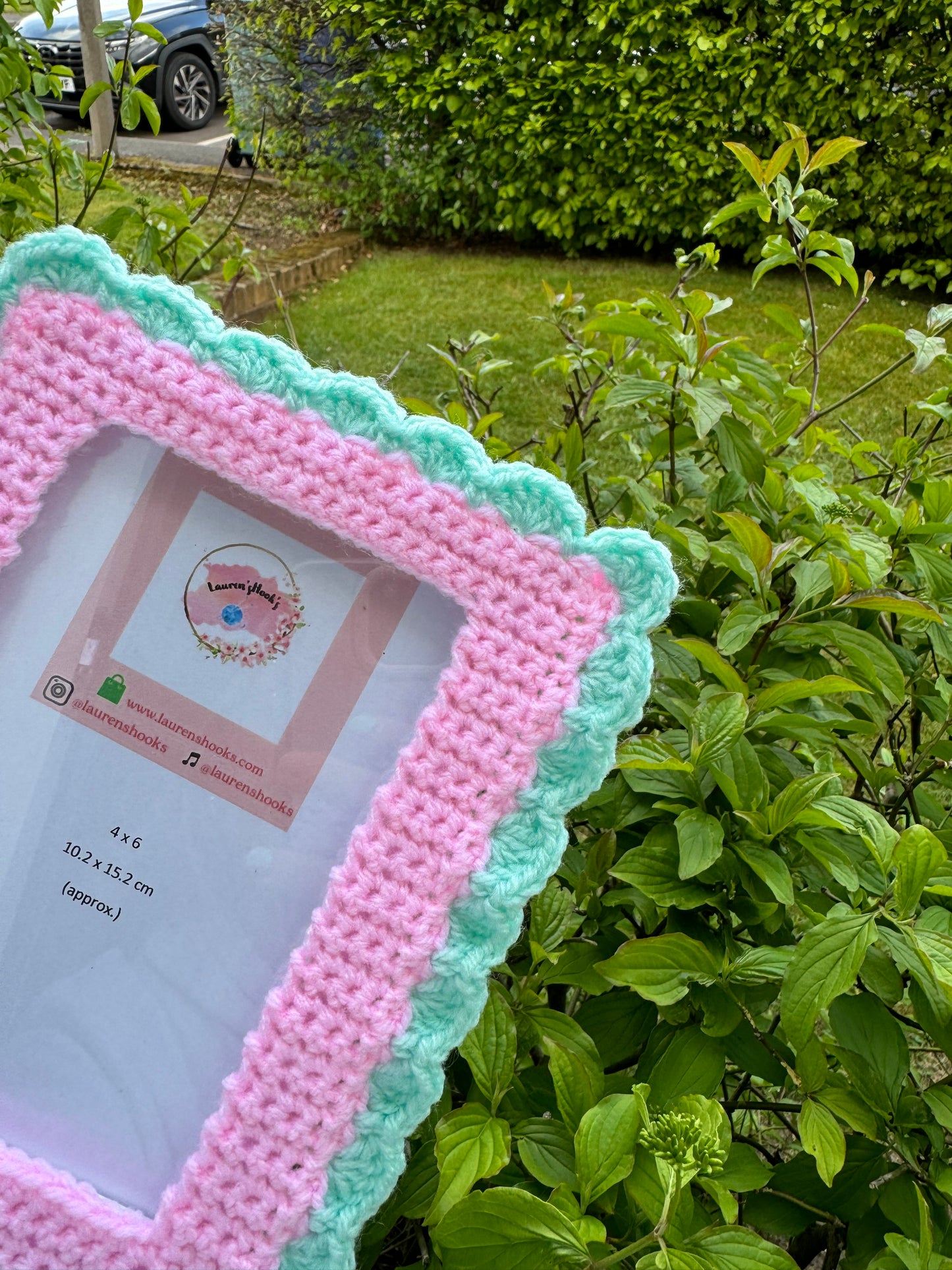 Crochet Pink and Mint Shell Frame