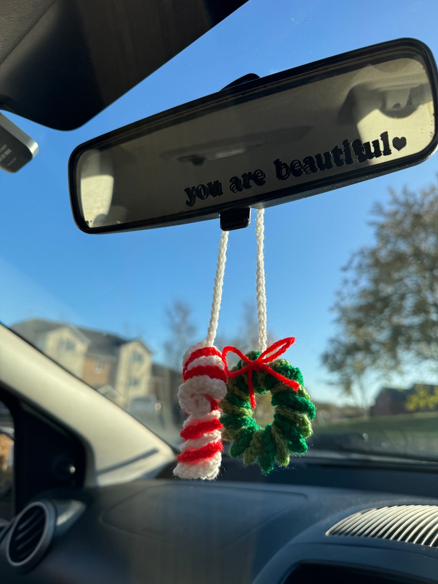 Candy Cane and Wreath Car Hanger