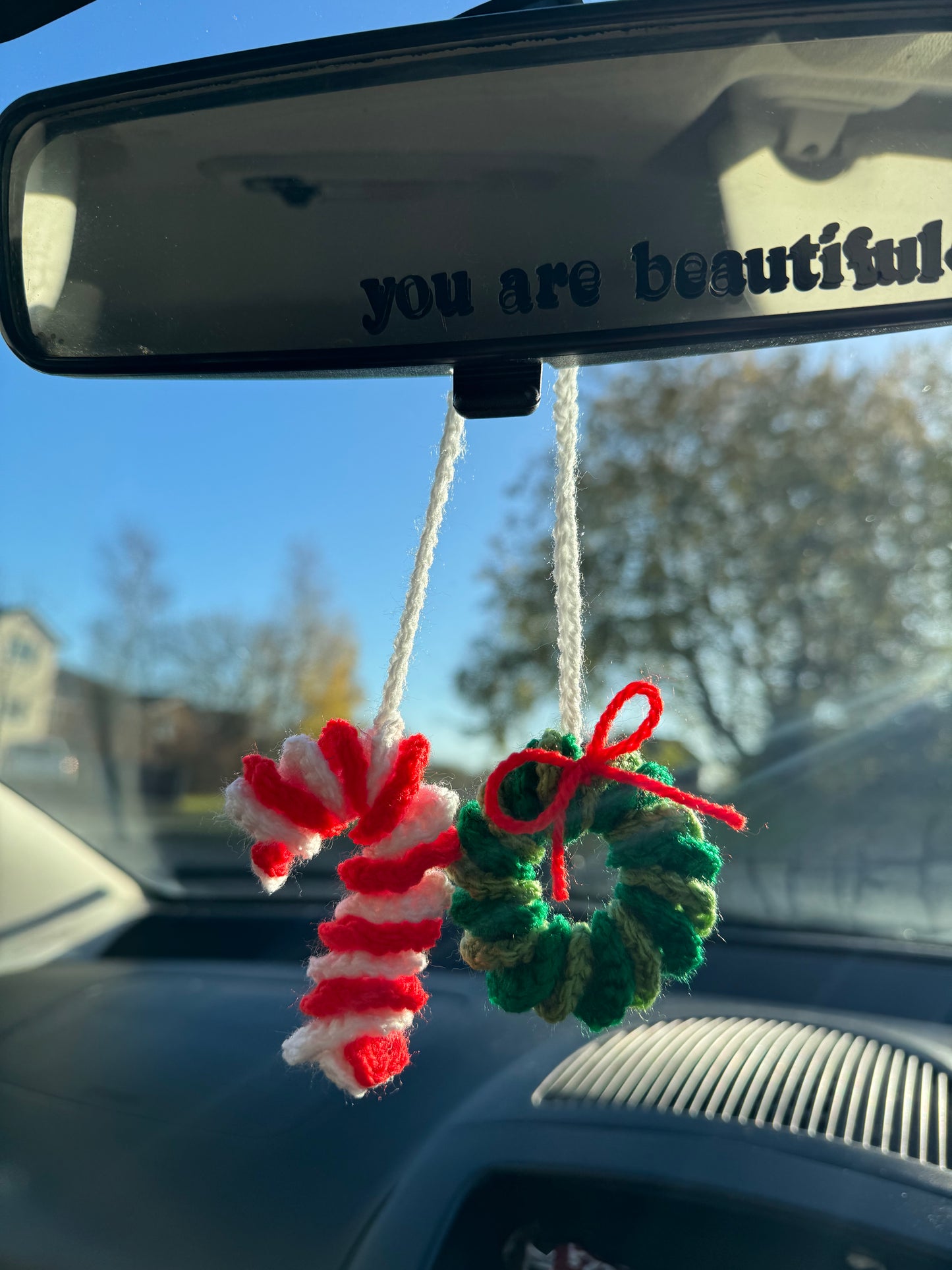 Candy Cane and Wreath Car Hanger