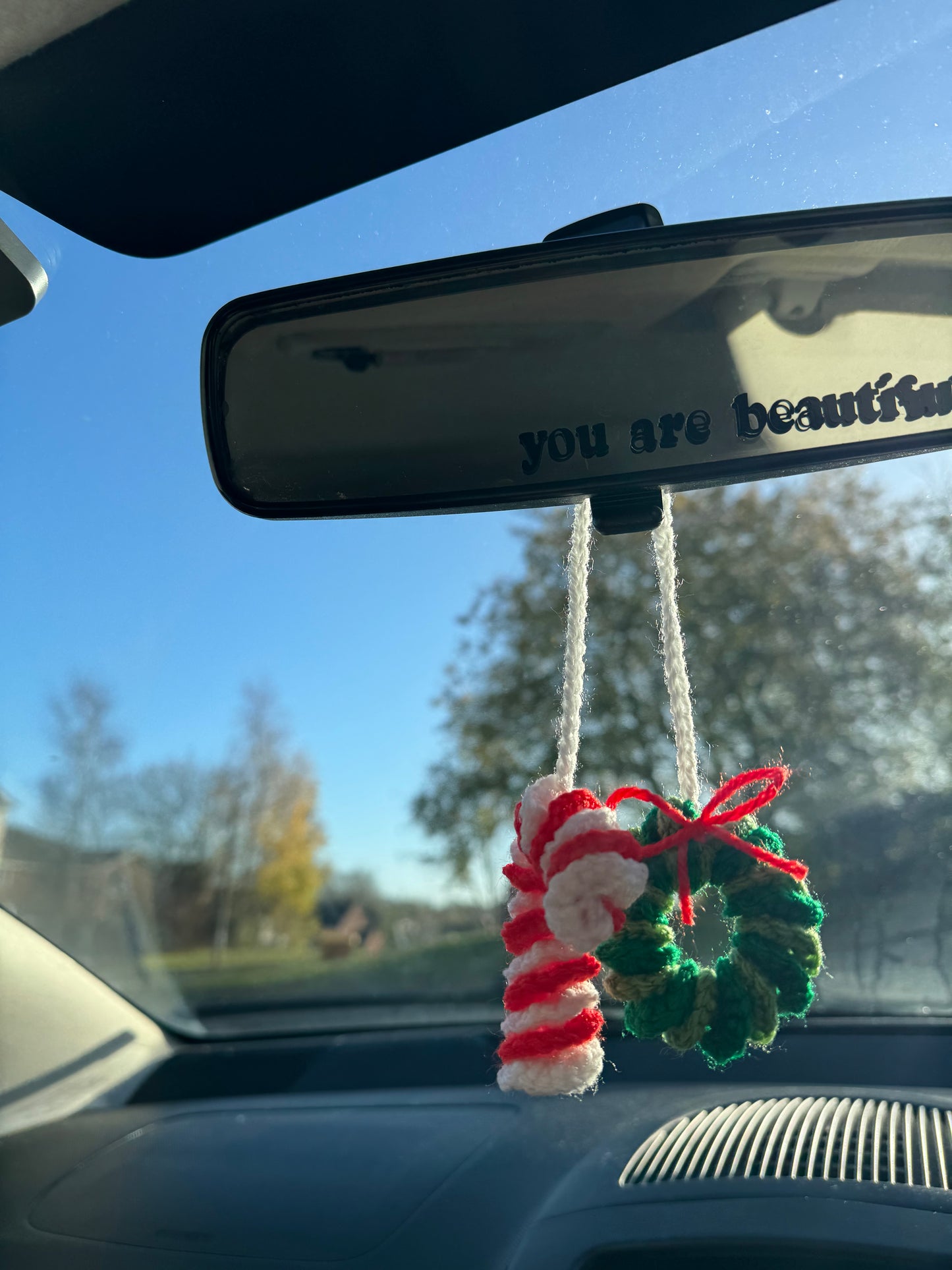 Candy Cane and Wreath Car Hanger