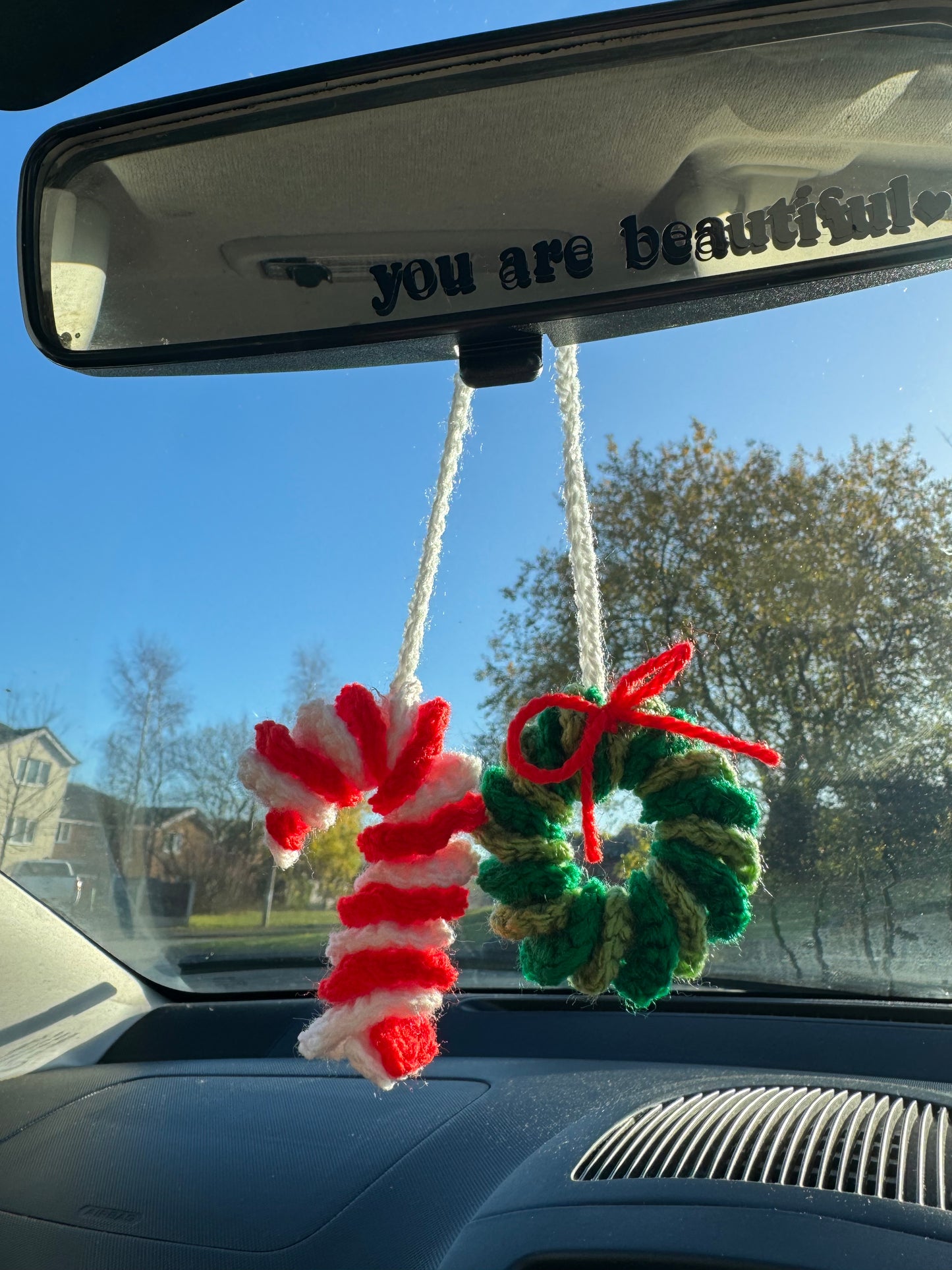 Candy Cane and Wreath Car Hanger