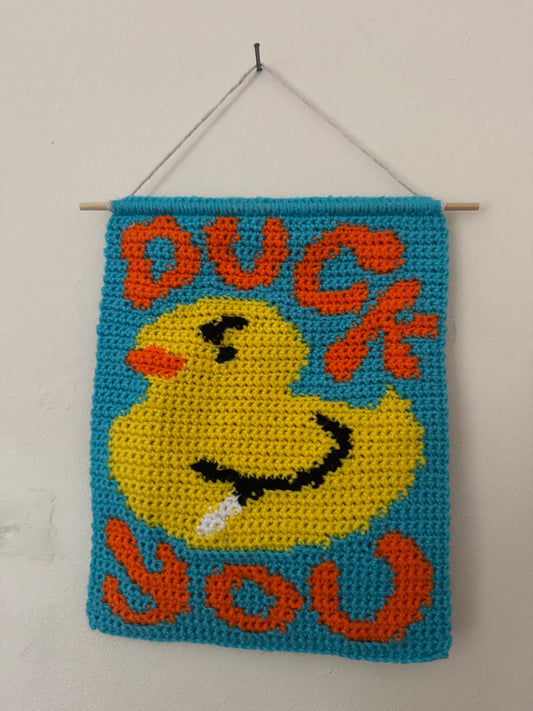Crochet ‘duck you’ Wall Tapestry